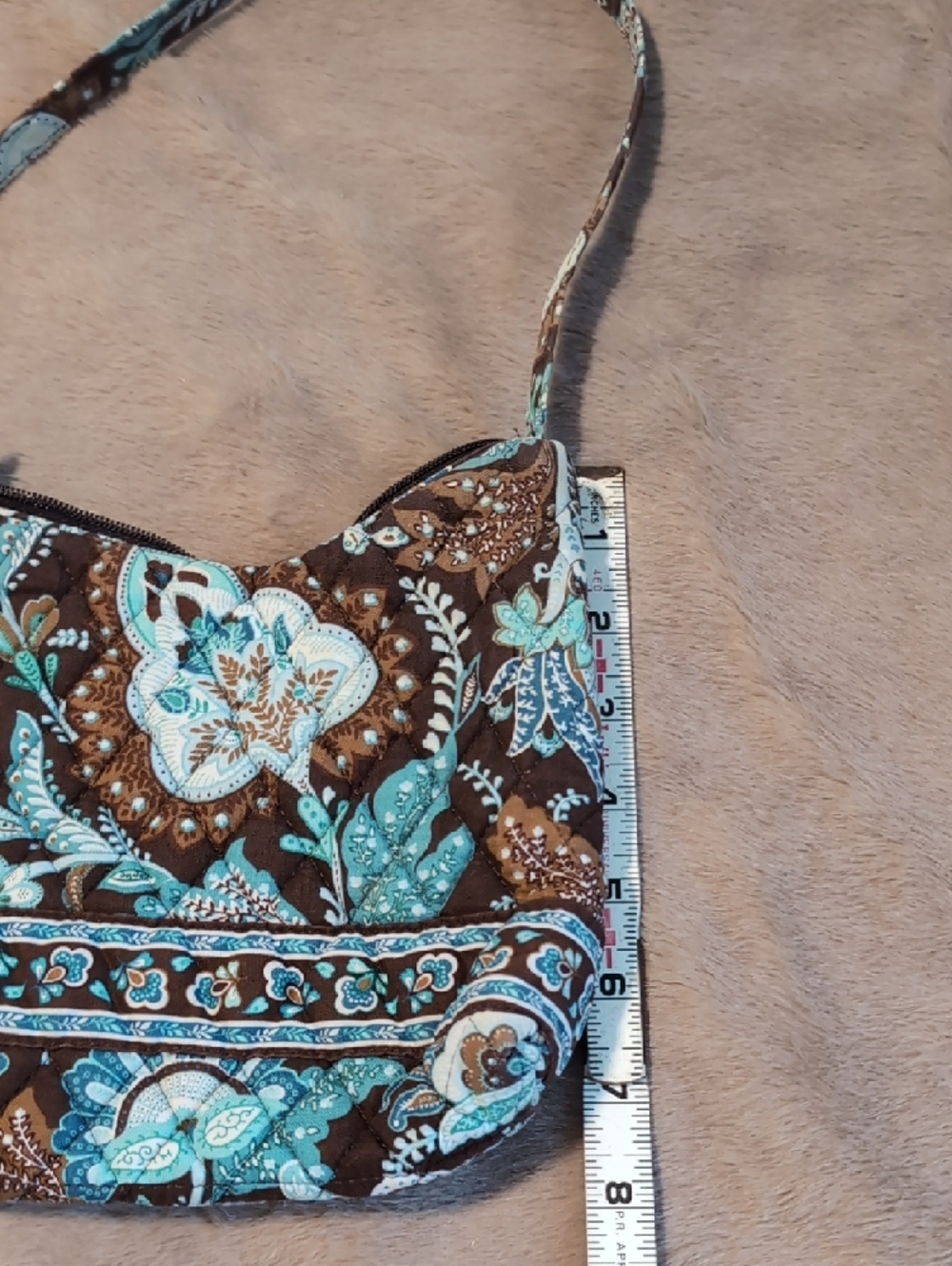 Vera Bradley Teal and Brown Floral Quilted Shoulder Bag - Picture 6 of 8
